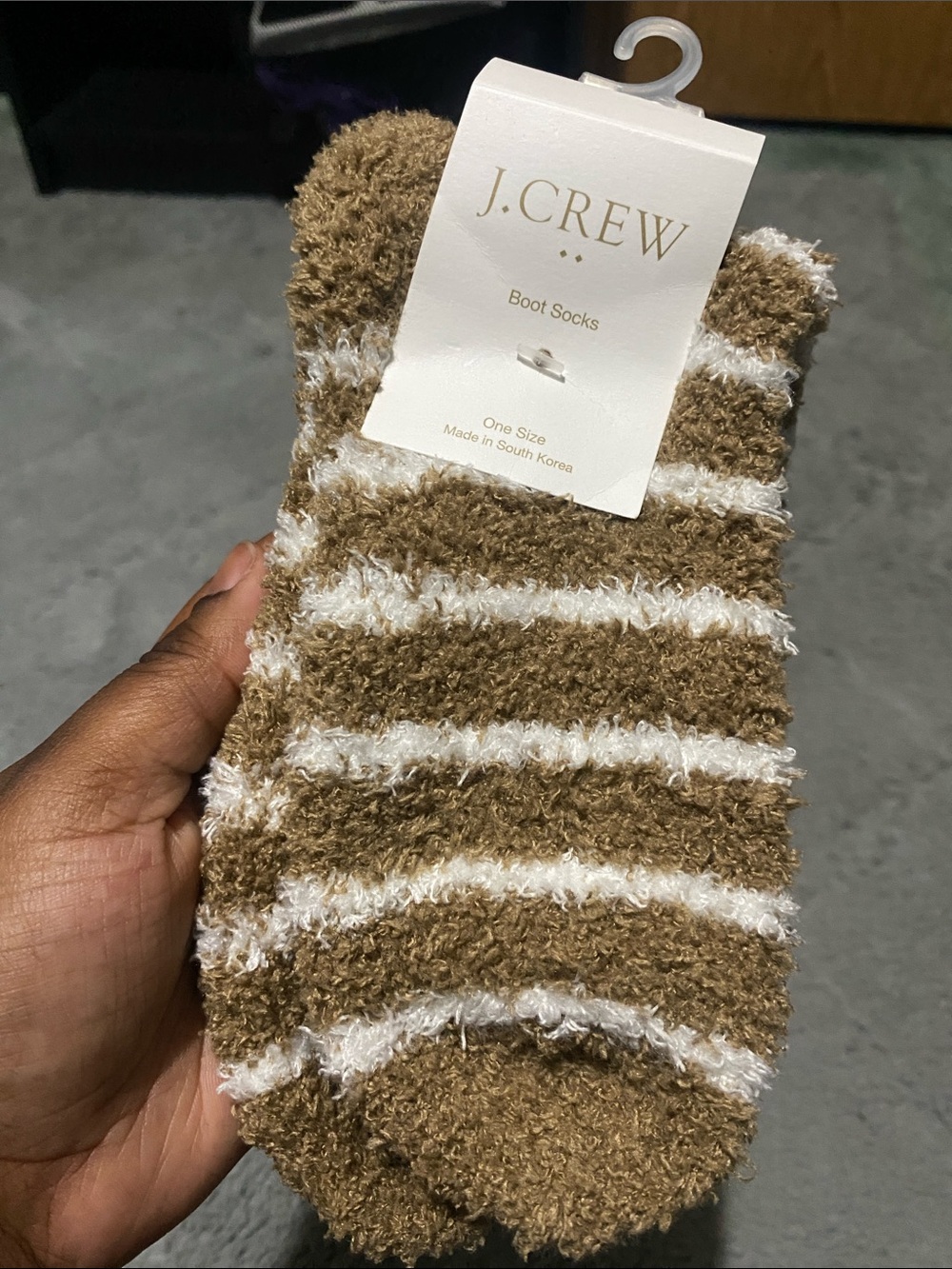 J. Crew  Cozy Tan & White Striped Socks